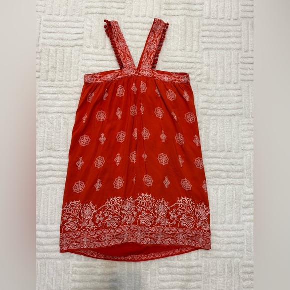 Loft Pom Pom V Neck Swing Dress - Sunset Orange - Red - Picture 8 of 8